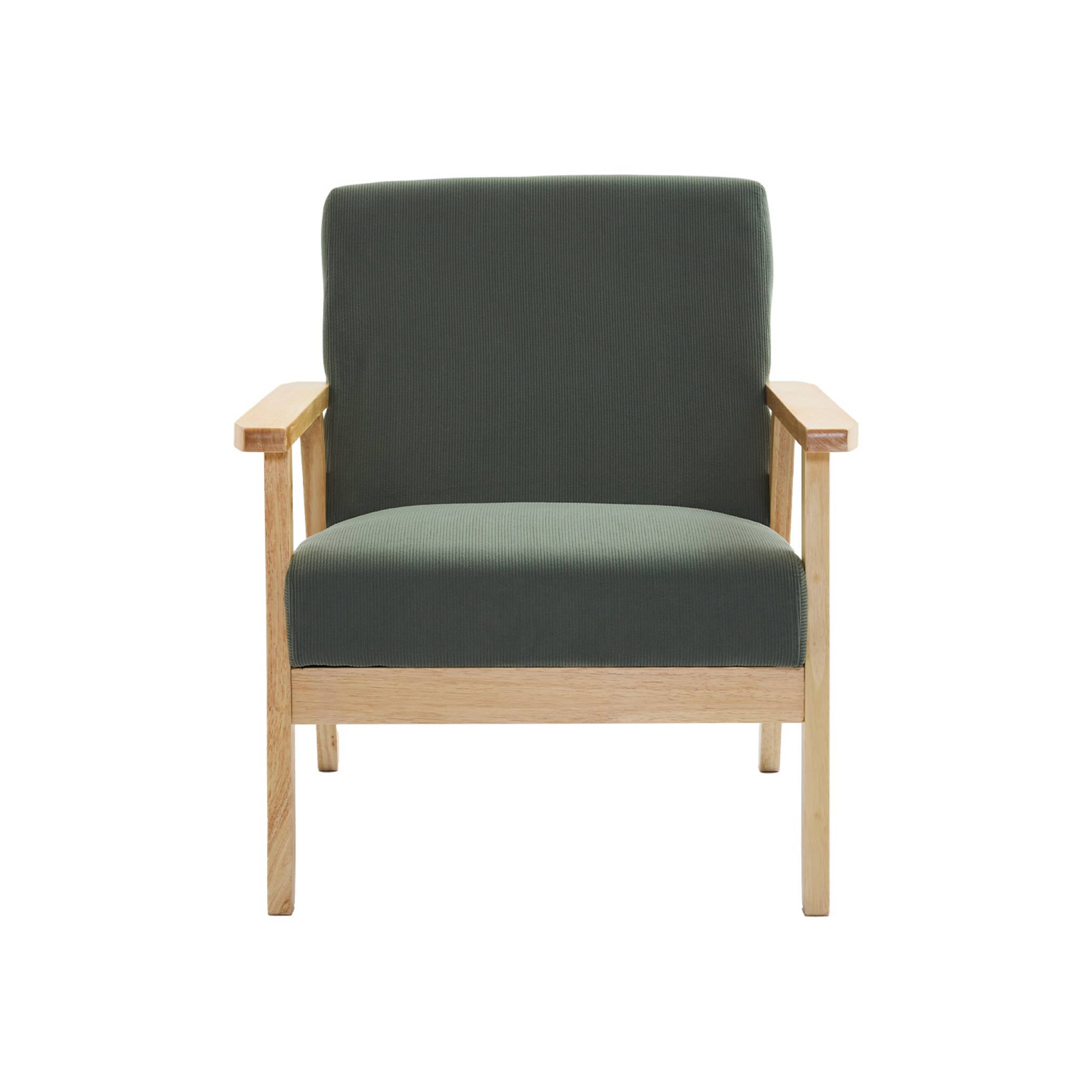 Banquette + fauteuil 3 places bois d'hévéa velours côtelé ISAK