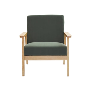 Banquette + fauteuil 3 places bois d'hévéa velours côtelé ISAK