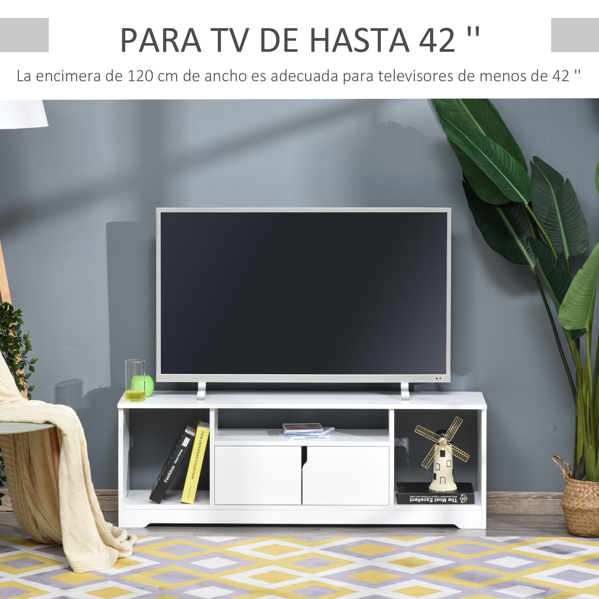 Mueble de TV para Televisor de hasta 42'' Mesa para TV de Salón Moderna con Armario de Doble Puerta y 3 Compartimentos Abiertos 120x30x41cm Blanco