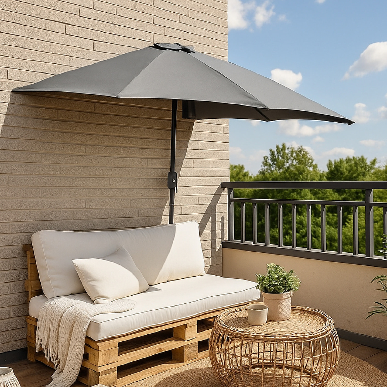 Demi parasol de balcon gris SYRACUSE