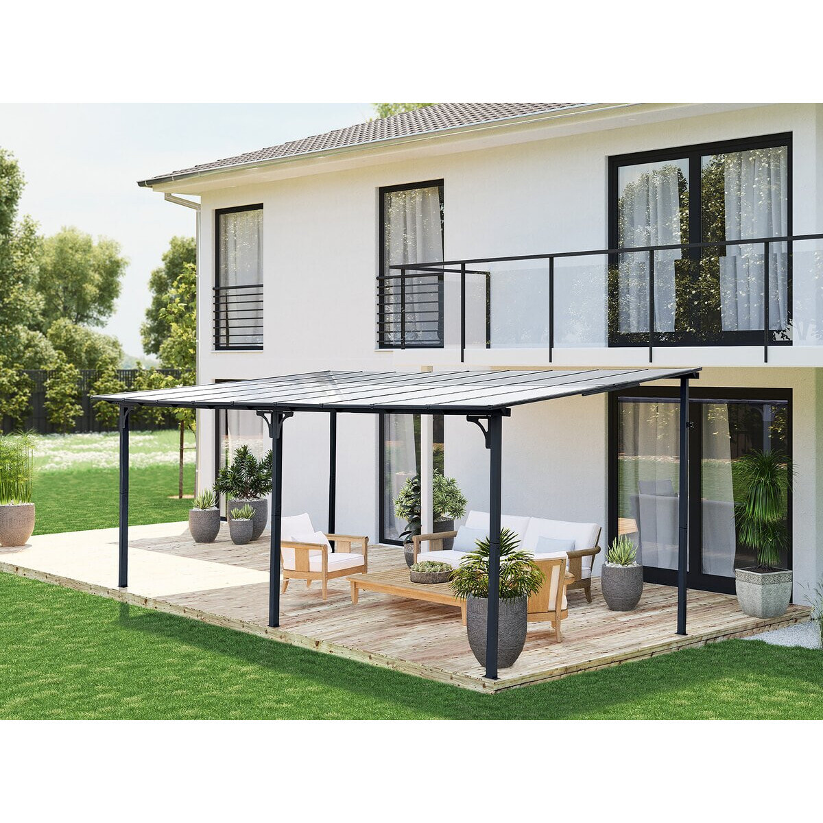 Pergola tonnelle adossée "Marvin" - 5.5 x 3 m - 545 x 298 x 243 cm - Gris foncé