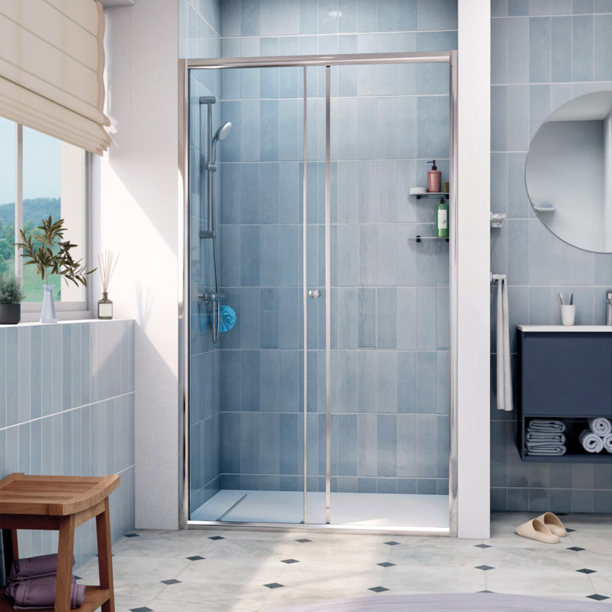 SAT PROJECT  Porte de douche 120x185cm coulissante avec profilé chrome brillant (SATPROMUD120CRT)