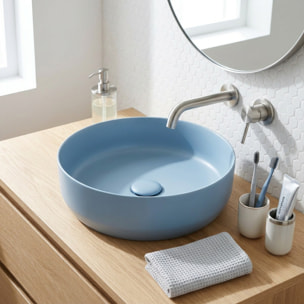 Vasque à poser ronde en céramique diamètre 39 cm - bleu mat - sans trop-plein - SAT Infinitio