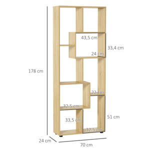 Bibliothèque étagère meuble de rangement dim. 70L x 24l x 178H cm en zigazag et 8 espaces en panneau de particules naturel