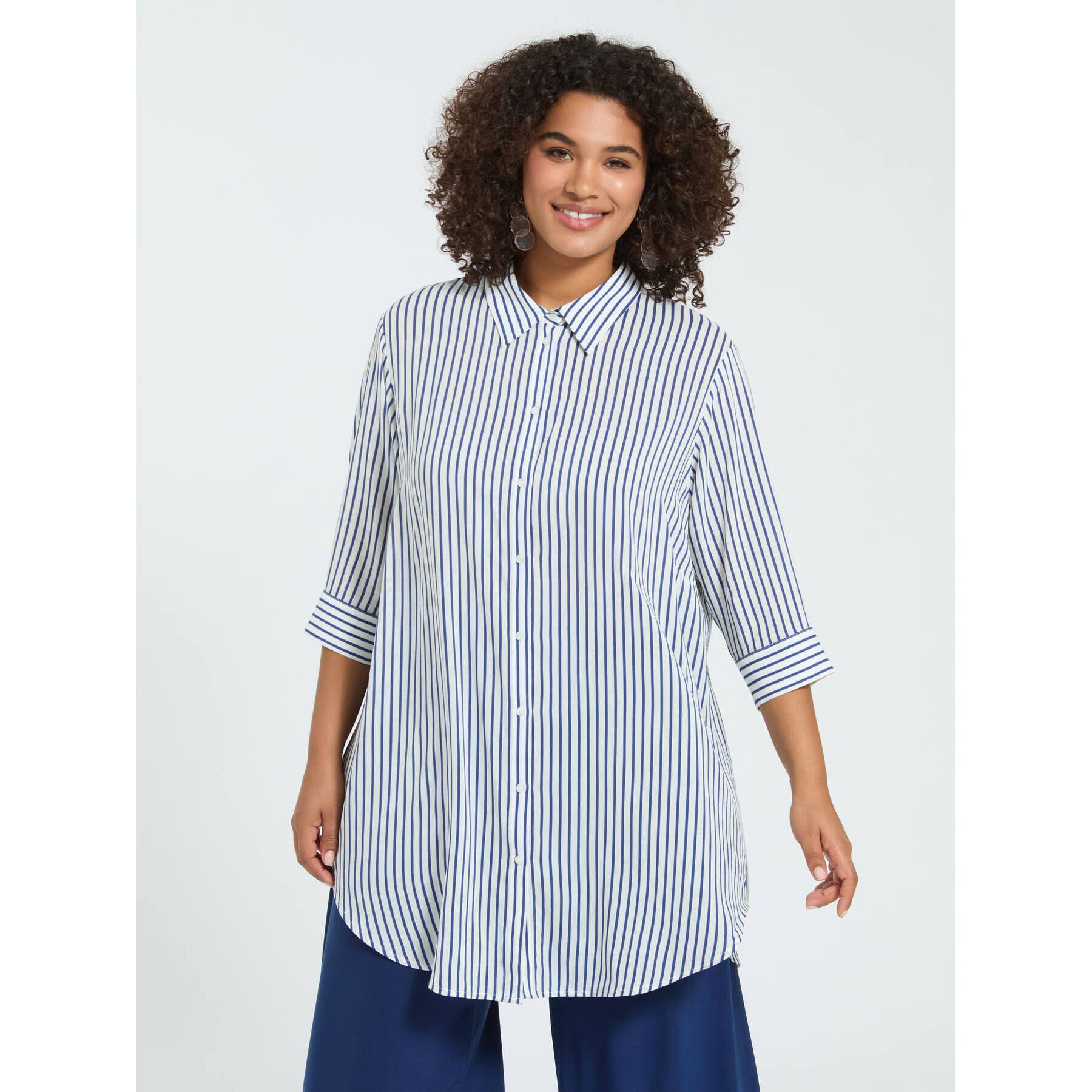 Fiorella Rubino - Camisa de rayas en muselina de viscosa - Azul