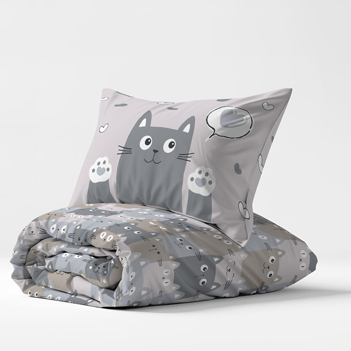 Parure copripiumino happycat beige 100% cotone