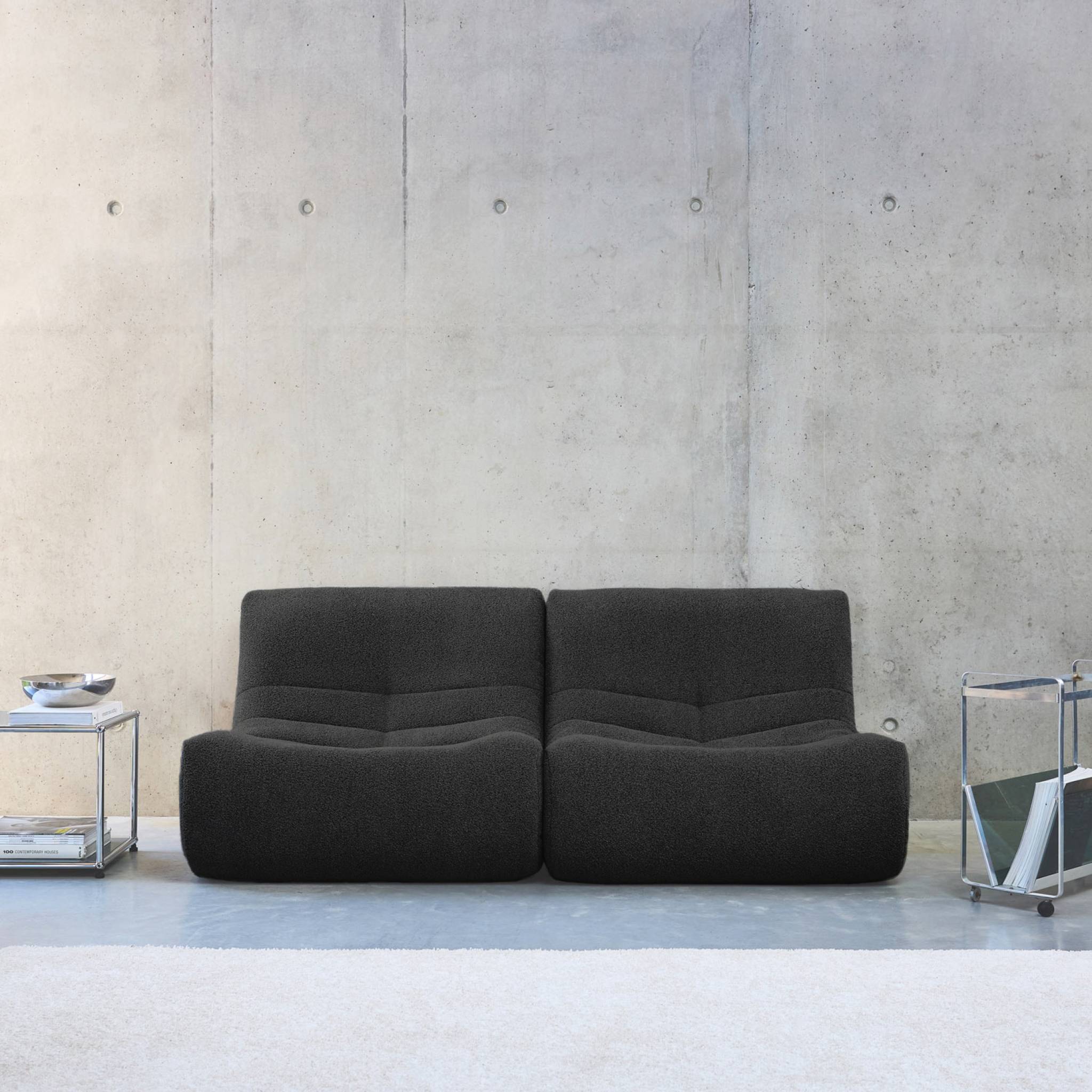 Lot de 2 fauteuils chauffeuses en bouclette texturée noir style contemporain 1 place