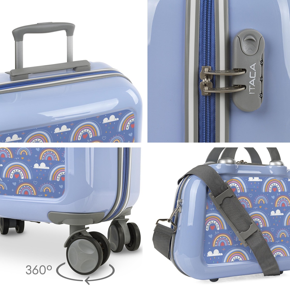 Juego De Maletas Pc Itaca Base Azul Azul Arcoiris