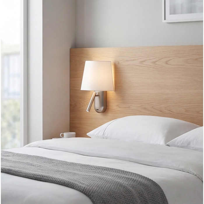 LEDS C4 SCREEN | Aplique Interior para iluminar frontalmente | LED Blanco Cálido | Para Bombilla E27 | Color blanco y Niquel Satinado