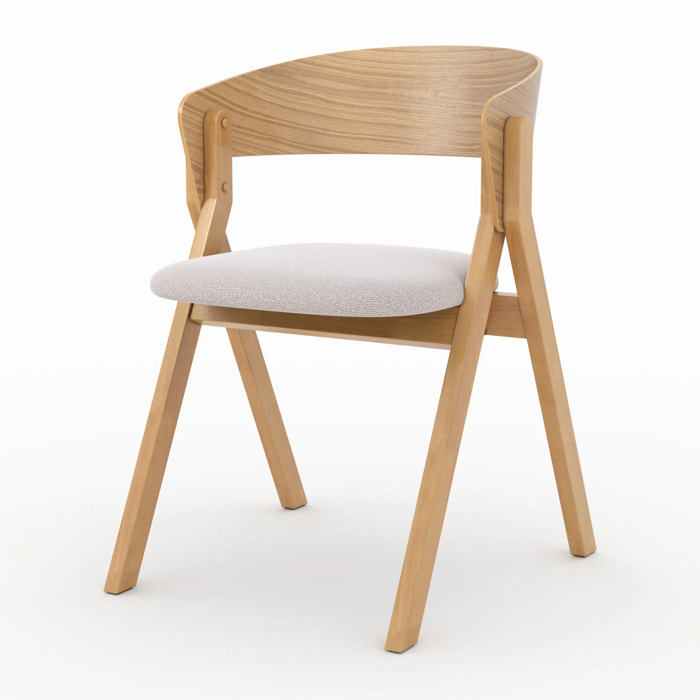 Chaise en bois d'hévéa et tissu beige - Héloïse