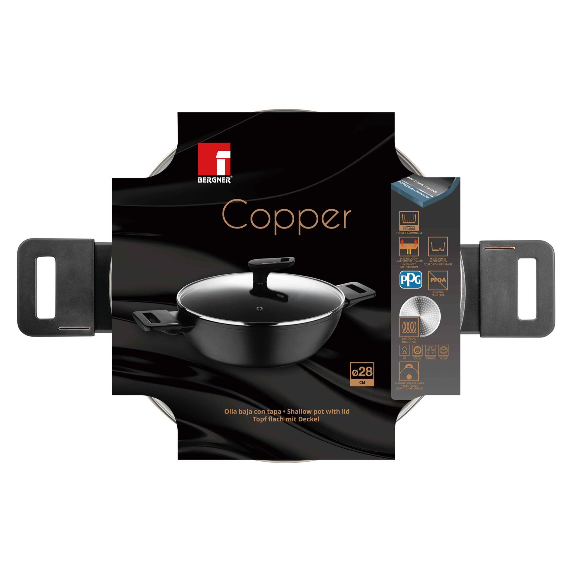 cacerola baja ø28cm 4,2l con tapa en aluminio forjado color negro