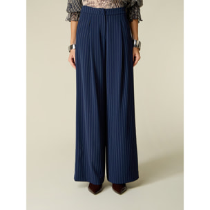 Oltre - Pantalones palazzo a rayas - Azul