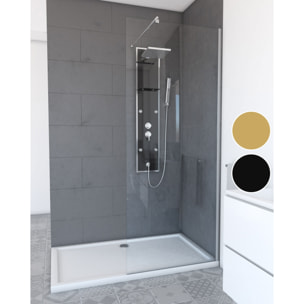 Paroi de Douche 80x200cm - Verre Trempé Transparent 8mm - Profilé Chrome - FREEDOM 2 CHROMED