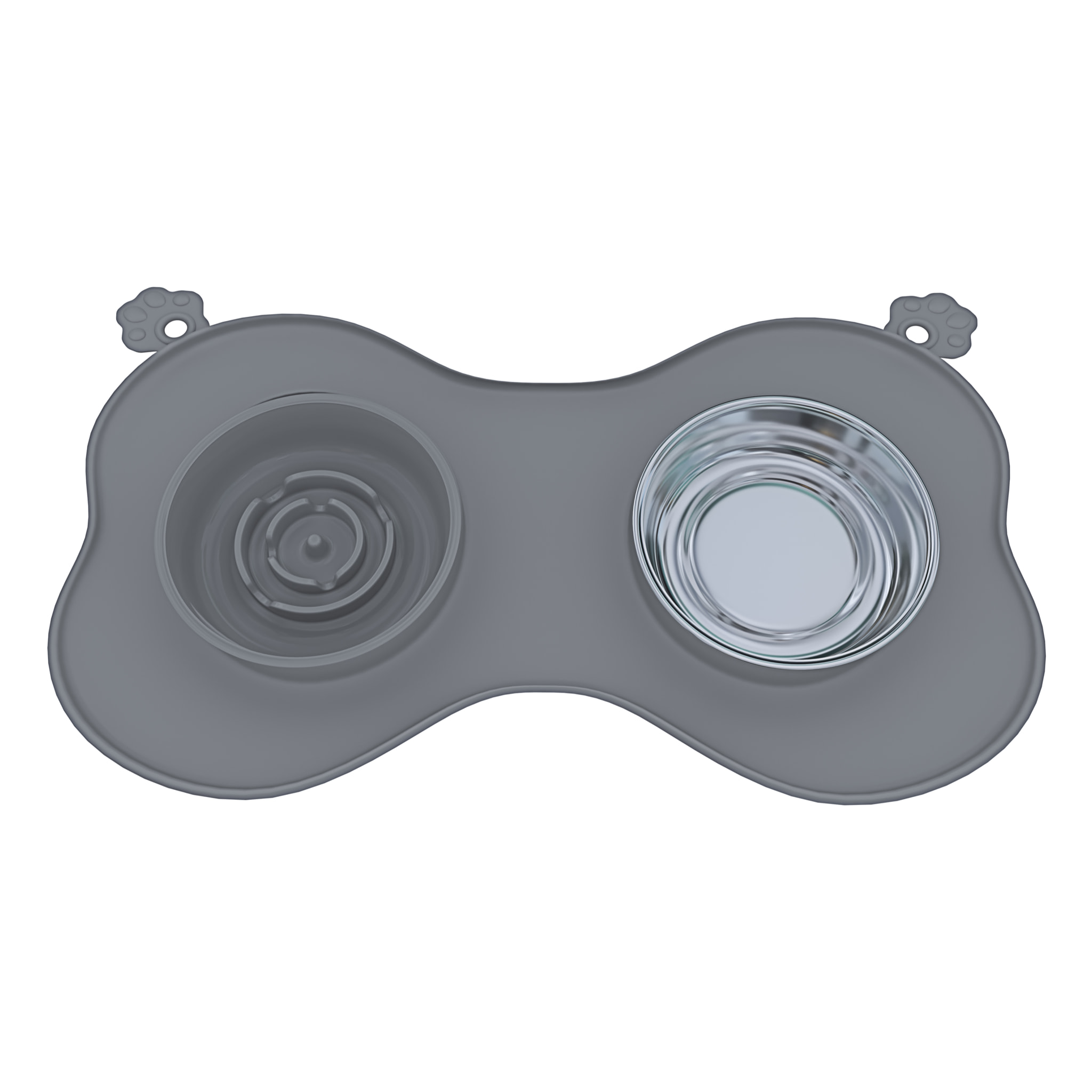 Ciotola Per Cani Gatti 3 In 1 Alimentazione Lenta Acciaio Inox Croccantini Acqua Tappetino in Silicone Antiribaltamento con Ventose 52 x 35 Cm Grigio