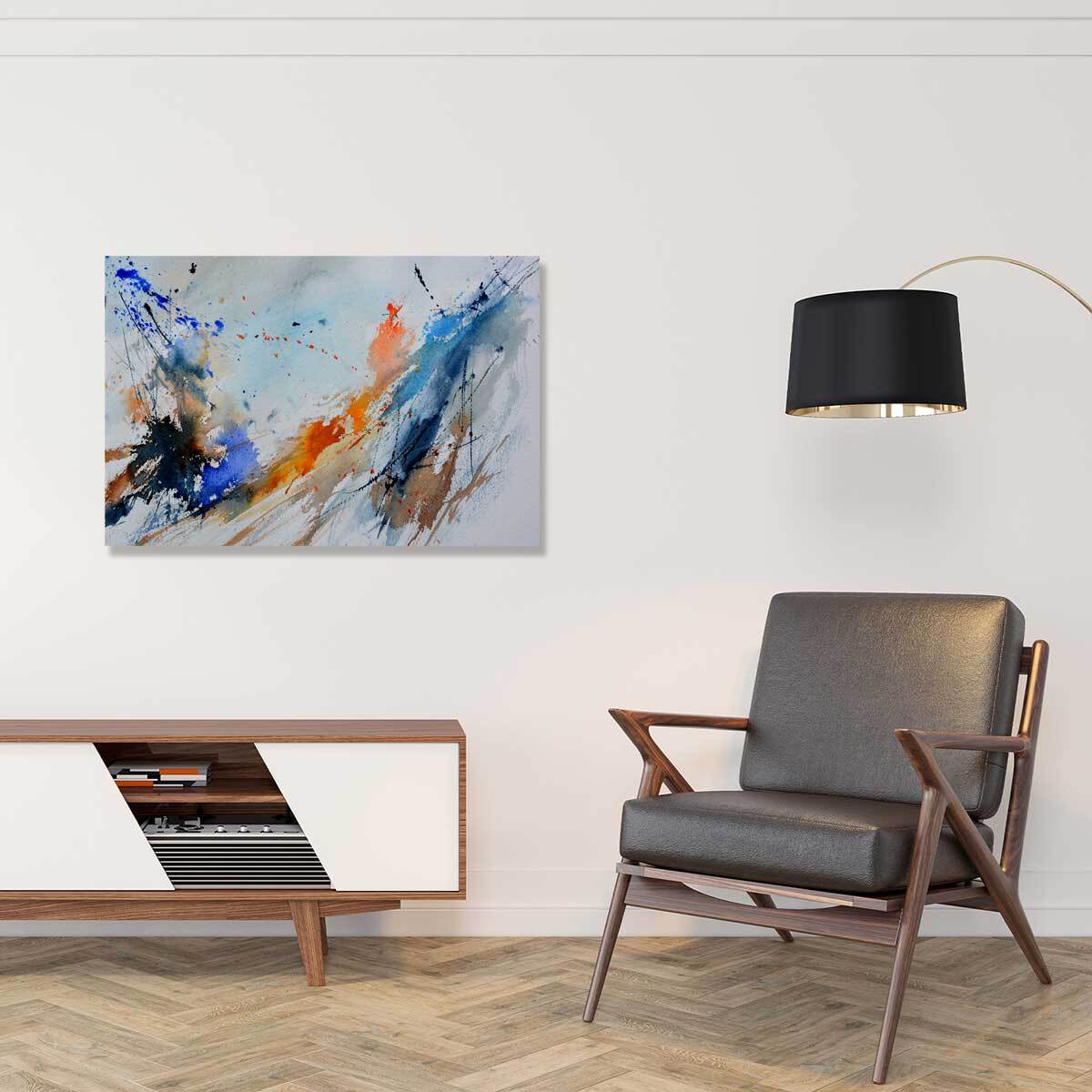Tableau abstrait Pochoir et tâches d'encres Toile imprimée