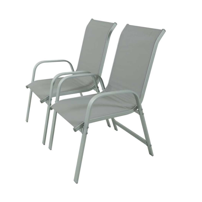 Fauteuil jardin Alu/Textilène "Porto" - Phoenix - Gris clair - Lot de 2