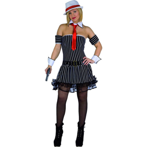 Costume Travestimento Carnevale Gangster Lady Nero Bianco Rosso Donna