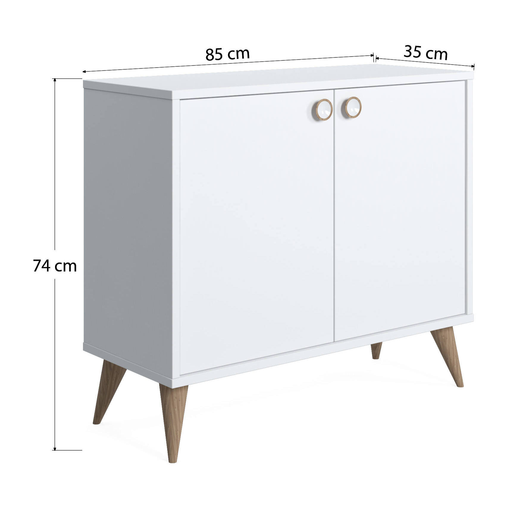 Credenza con due ante battenti e due ripiani interni, cm 85 x 35 x 74, colore bianco