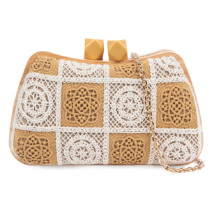 Bonamico Bolso bandolera Mujer. Fabricado en madera natural, algodón y paja trenzada.