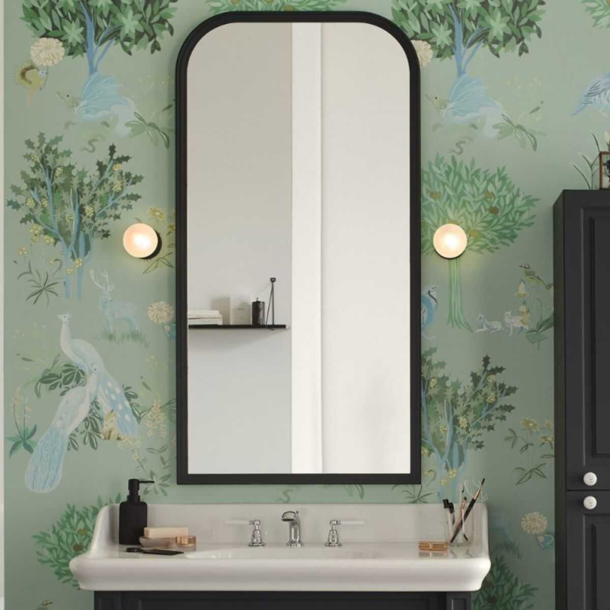 Console Cléo 1889 avec plan vasque 3 trous + miroir + mélangeur croisillon lavabo chromé + siphon chromé