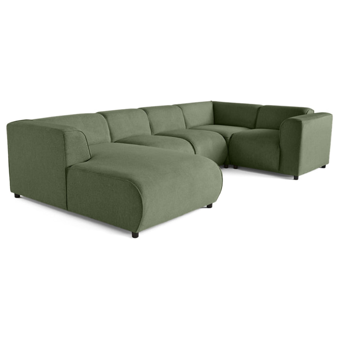 Suaro - Canapé modulable panoramique d'angle droit 7 places en tissu texturé - Vert