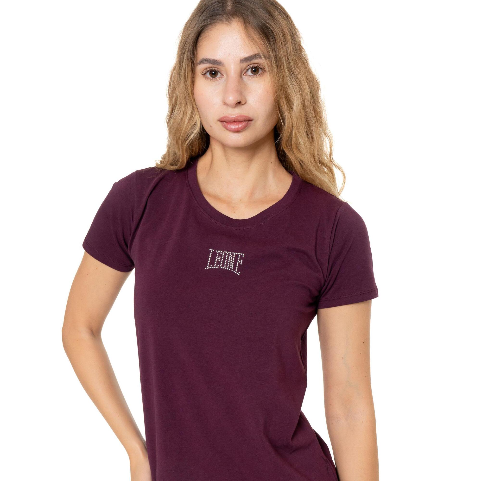 T-shirt donna a manica corta con logo strass Leone 1947 Never Without