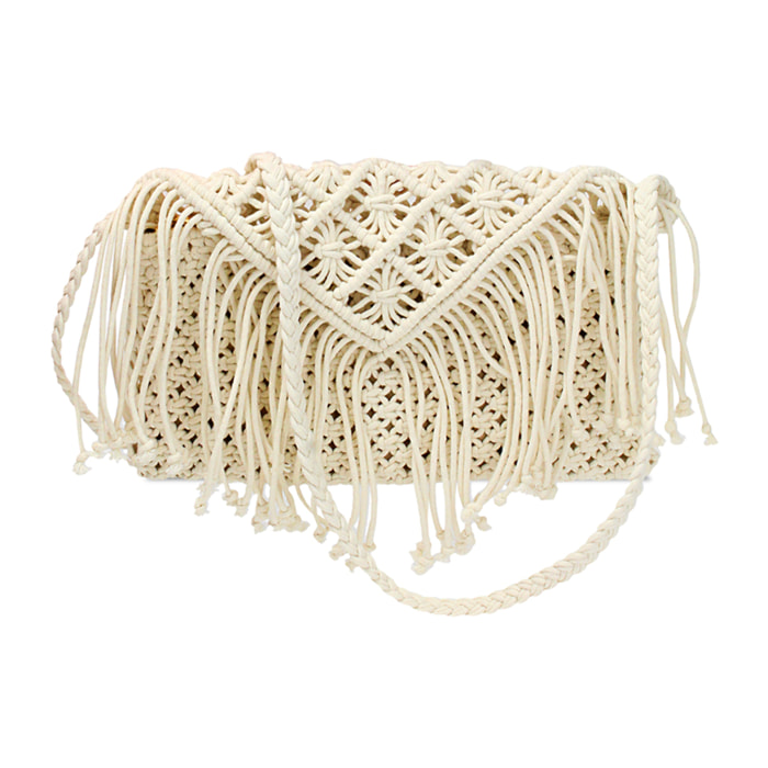 Pochette donna panna in tessuto macramè