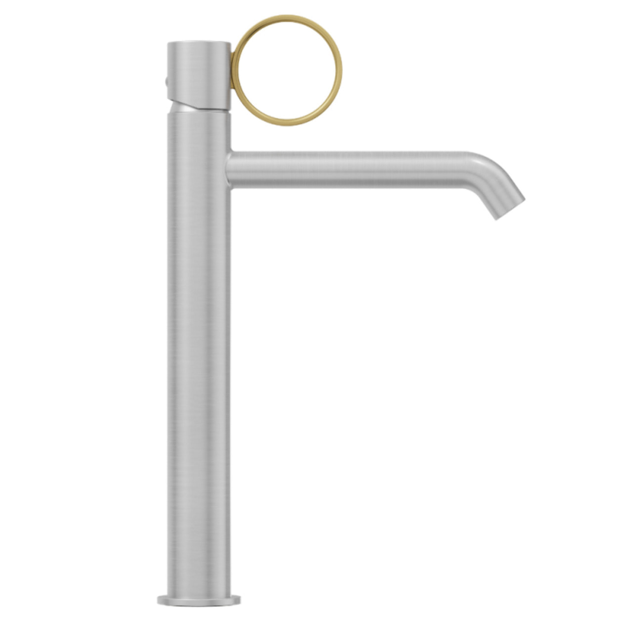 Mitigeur lavabo haut Vivienne chromé brossé avec bague laiton brossée
