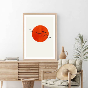 Poster soleil levant Affiche + cadre en bois - Chêne