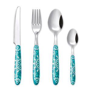 Set 24 Posate, 6 Cucchiai, 6 Forchette, 6 Coltelli, 6 Cucchiaini Excelsa- Mandala, Acciaio Blu