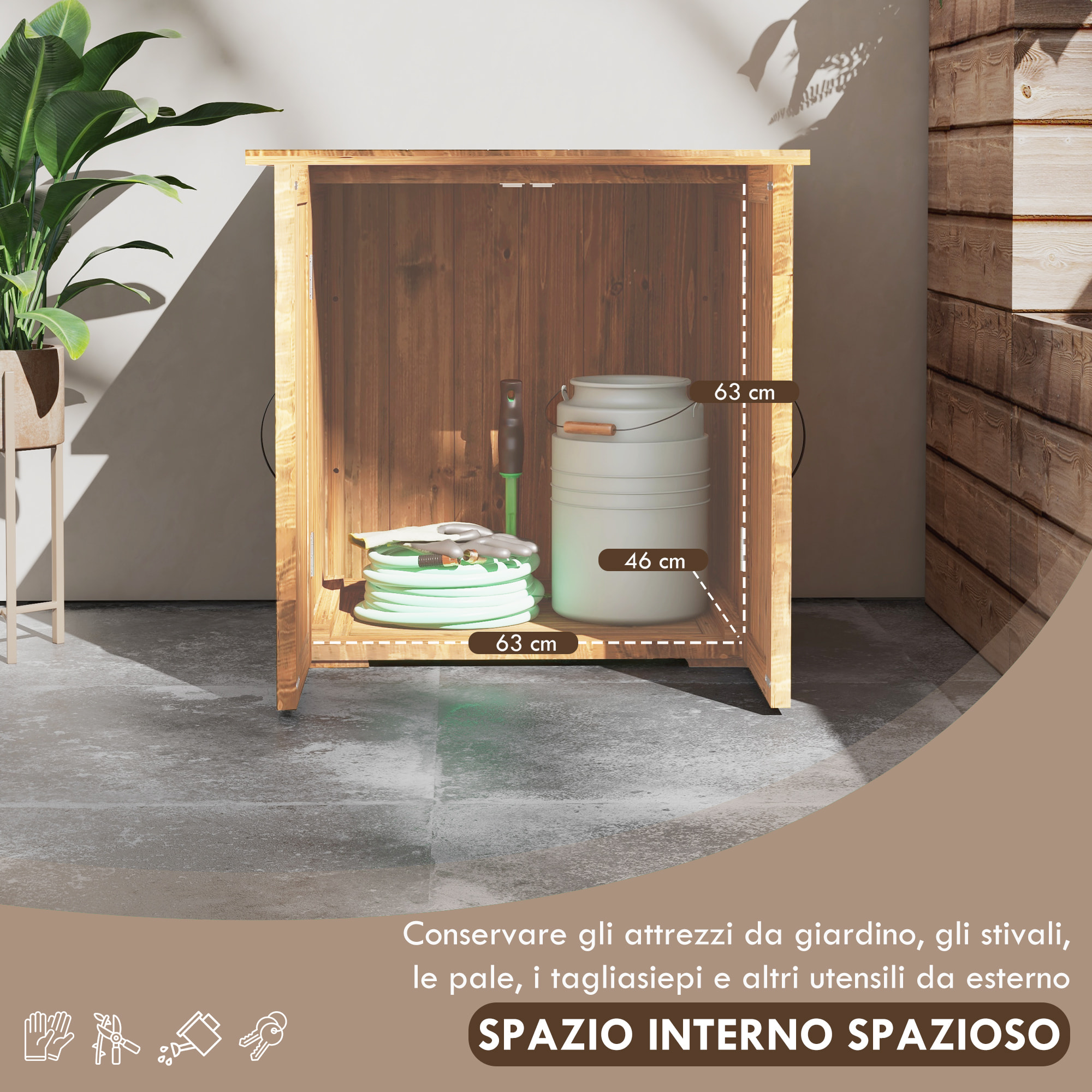 Outsunny Casetta da Giardino in Legno a 2 Ante con Maniglie in Stile Country, 77x55x72 cm, Marrone