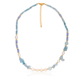 Egeria Collar de perlas naturales y aguamarina, con cierre de mosquetón.