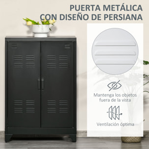 Armario de Almacenamiento Aparador de Metal con Doble Puerta Cierre Magnético y 2 Estantes Ajustables para Oficina Salón Dormitorio 75x33x110 cm Negro