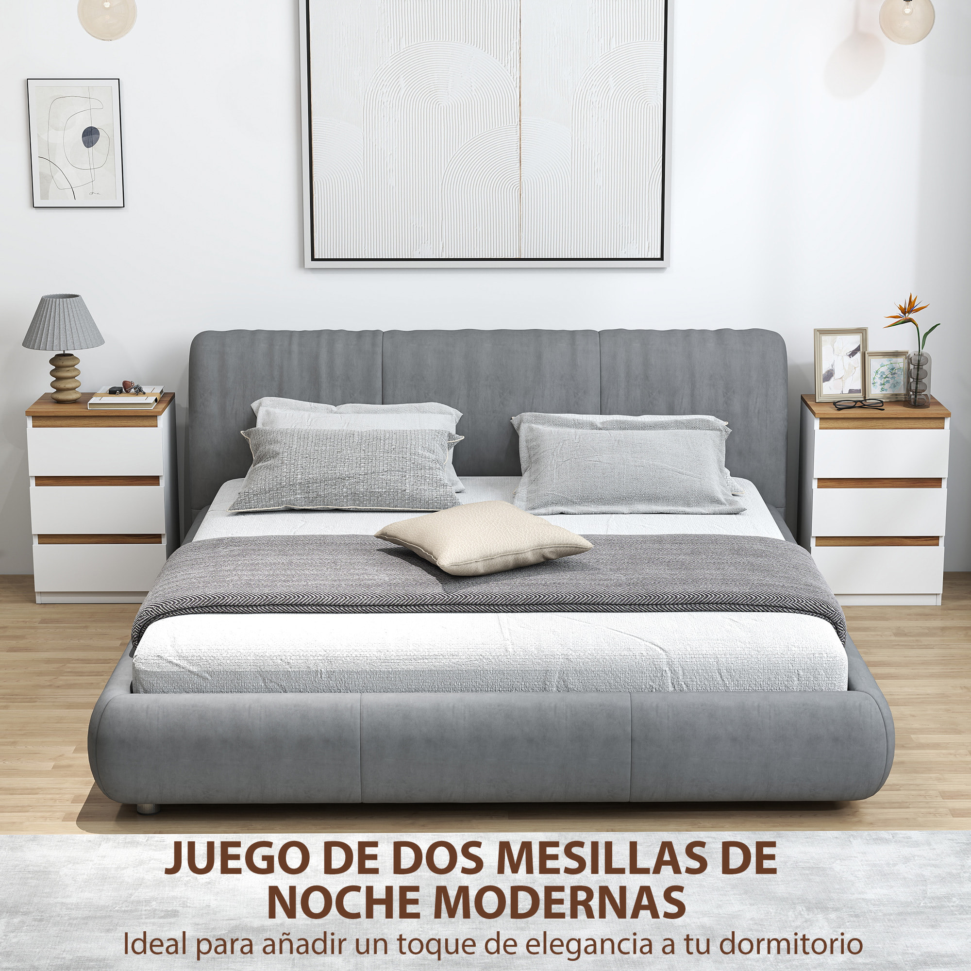 Pack de 2 Mesitas de Noche Mesillas de Noche Dormitorio Estrechas con 3 Cajones Estilo Moderno 40x30x59,5 cm Blanco