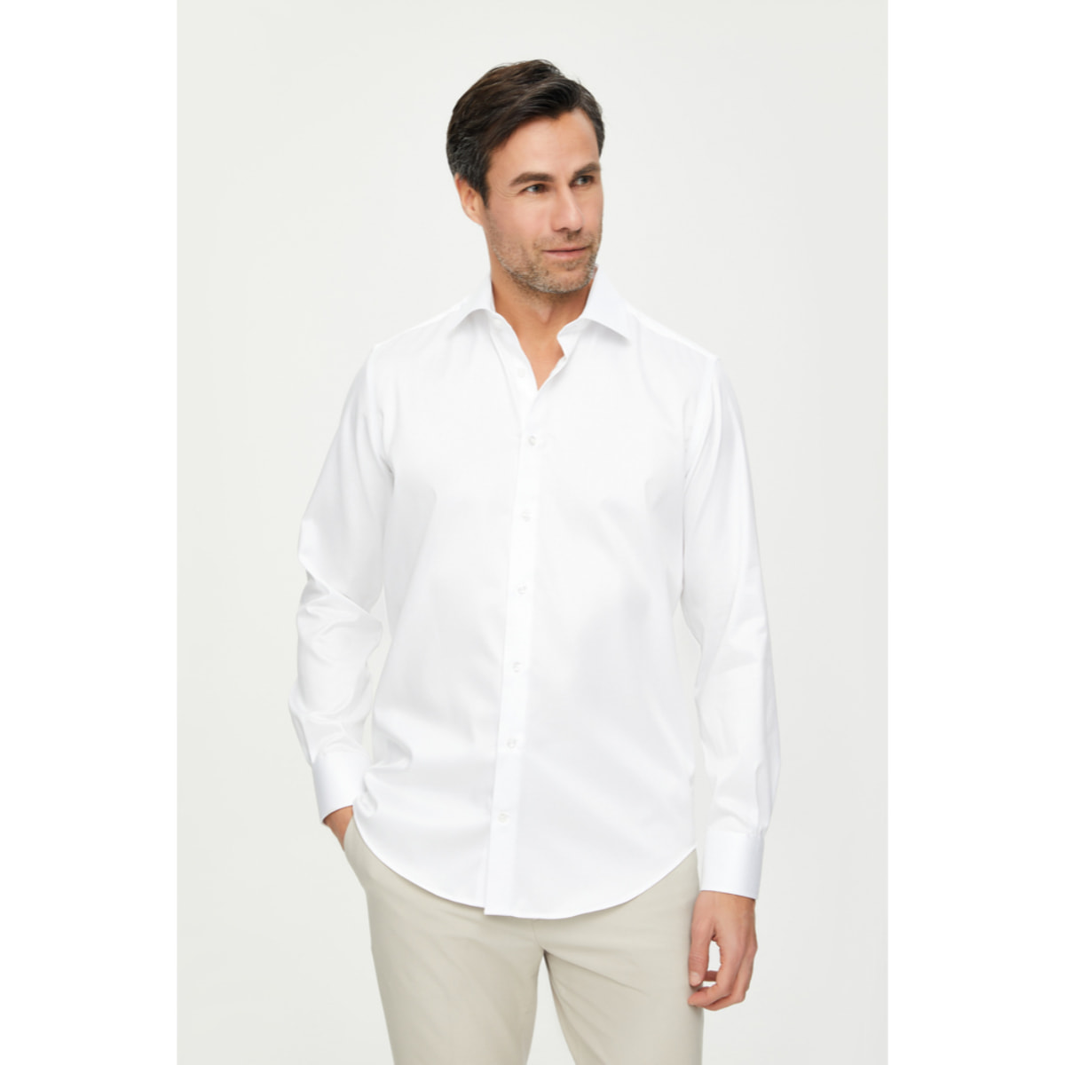 Camicia Uomo 1 Bottone Francese Slim Twill No iron Bianco