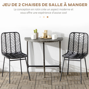 Lot de 2 chaises de jardin style colonial piètement acier résine tressée aspect rotin noir