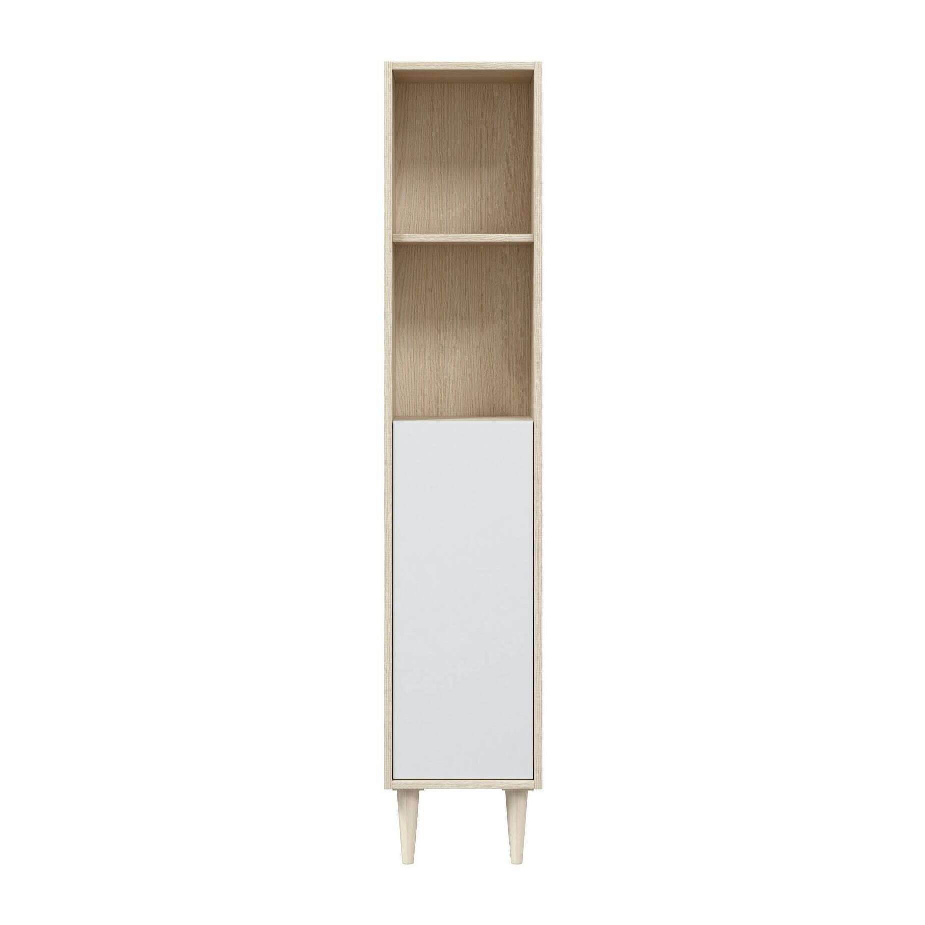 Mobile colonna Lazzarina, Pensile bagno con 1 anta, Armadio alto, 30x25h150 cm, Rovere e Bianco lucido