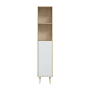 Mobile colonna Lazzarina, Pensile bagno con 1 anta, Armadio alto, 30x25h150 cm, Rovere e Bianco lucido