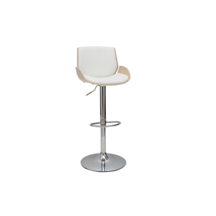 Tabouret de bar relevable blanc et bois clair VESPER