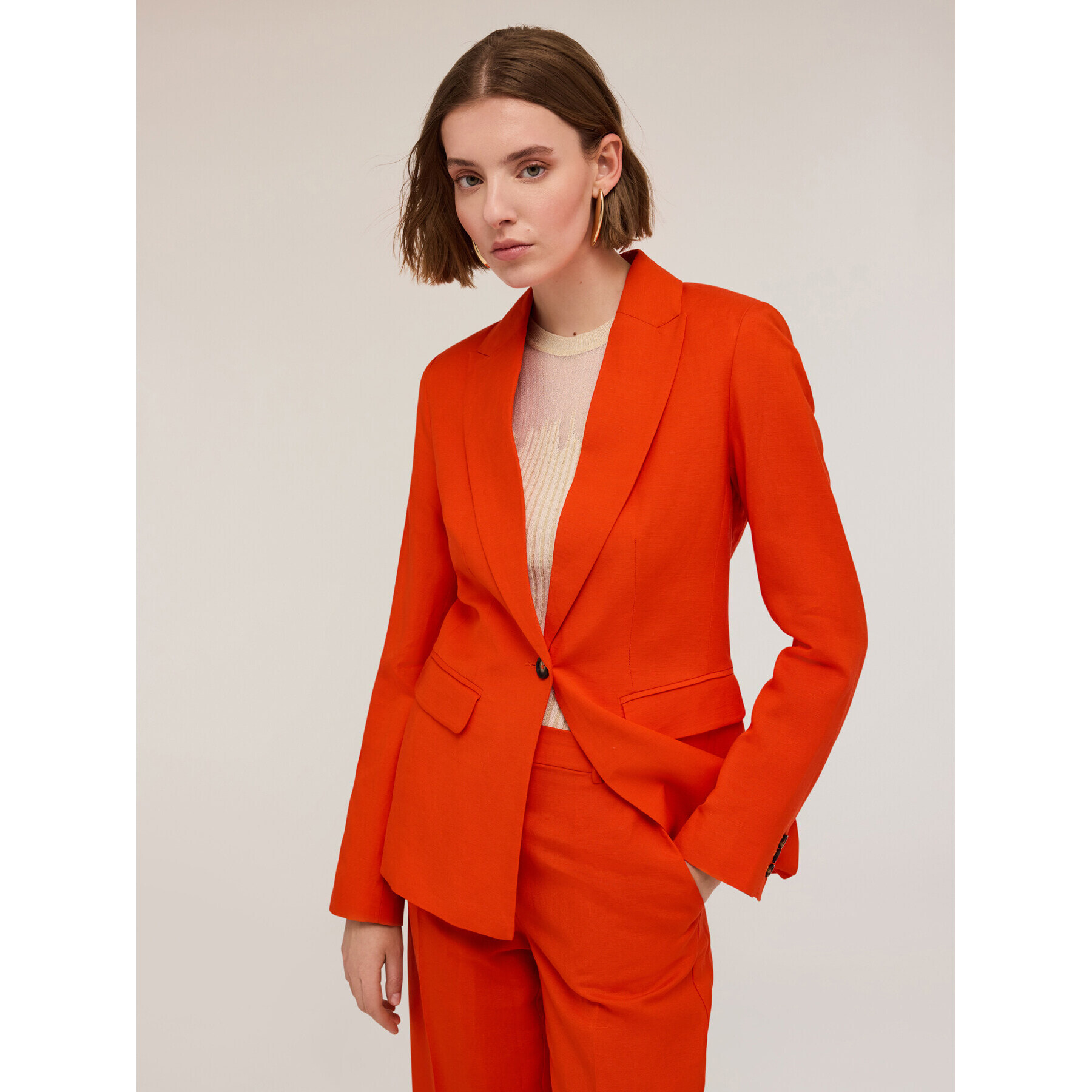 Motivi - Blazer cruzado de mezcla de lino - Rojo