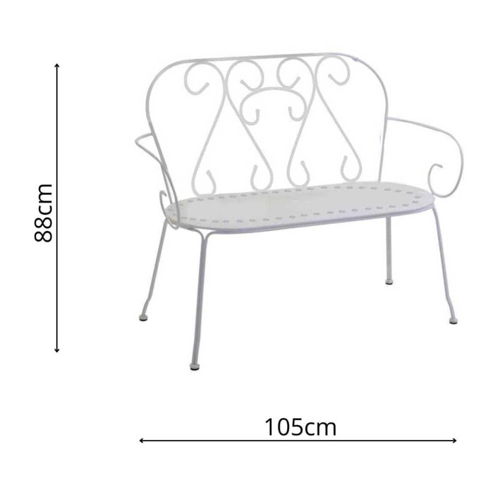 Panchina New Old Vacchetti in metallo bianco crema cm105x48h88