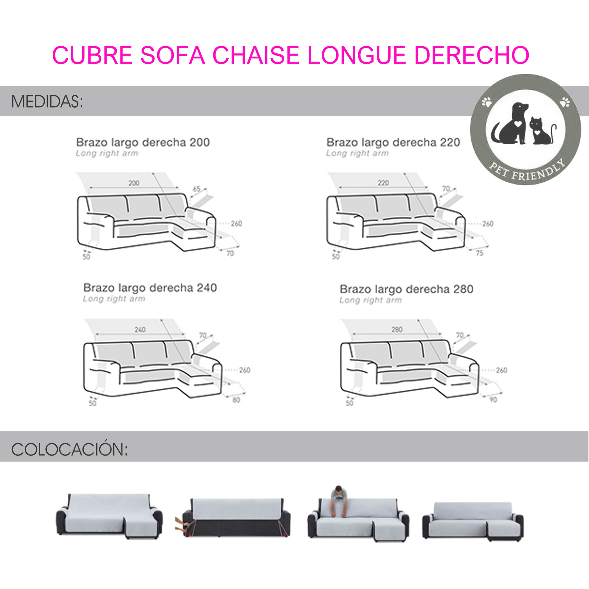 Cubre sofá para Chaise Longue DRY acolchado y antimanchas gris claro (brazo derecho)