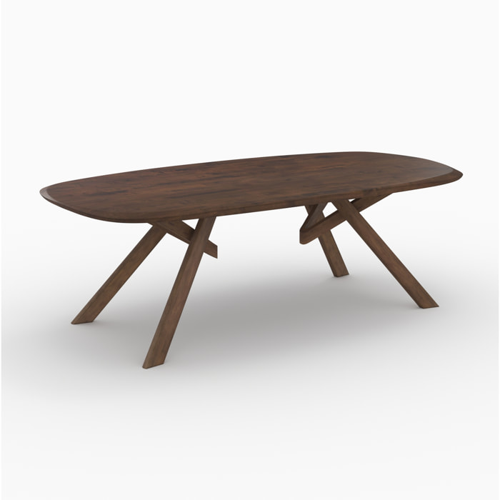 Table rectangulaire en bois d'hévéa massif foncé 8 personnes - Merlin