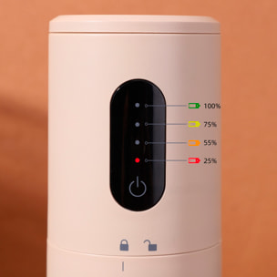 Molino de café eléctrico portátil 952, 30W, batería recargable de 2000mAh, capacidad 110ml, ajuste de grosor y luces de aviso de batería.