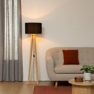 Lampadaire "Molu" - bois et noir H140 cm