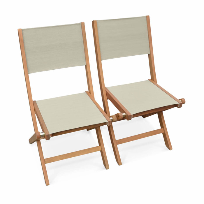 Chaises de jardin en bois et textilène - Almeria Gris taupe - 2 chaises pliantes en bois d'Eucalyptus huilé et textilène