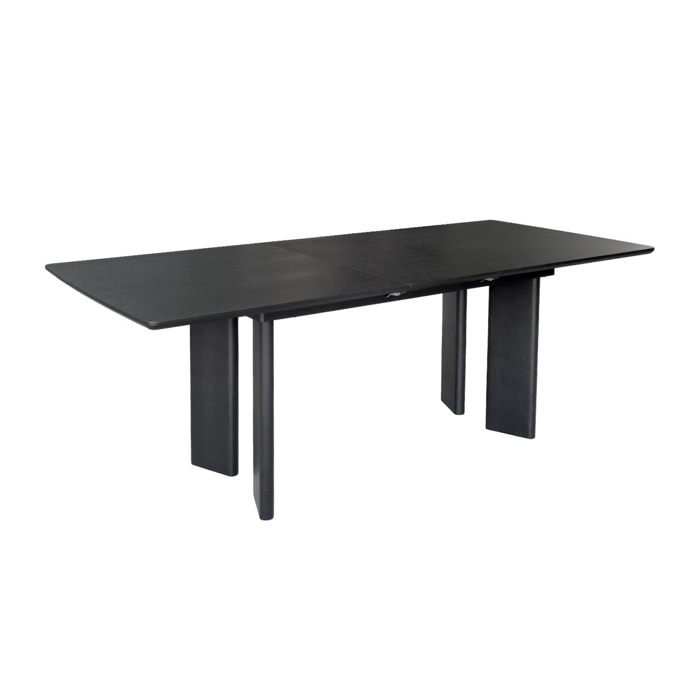 Table à manger rectangulaire extensible bois d'hévéa et placage chêne noir 6-8 places 170-210cm - Albane