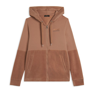 Felpa cappuccio e zip da donna con fondo in velluto