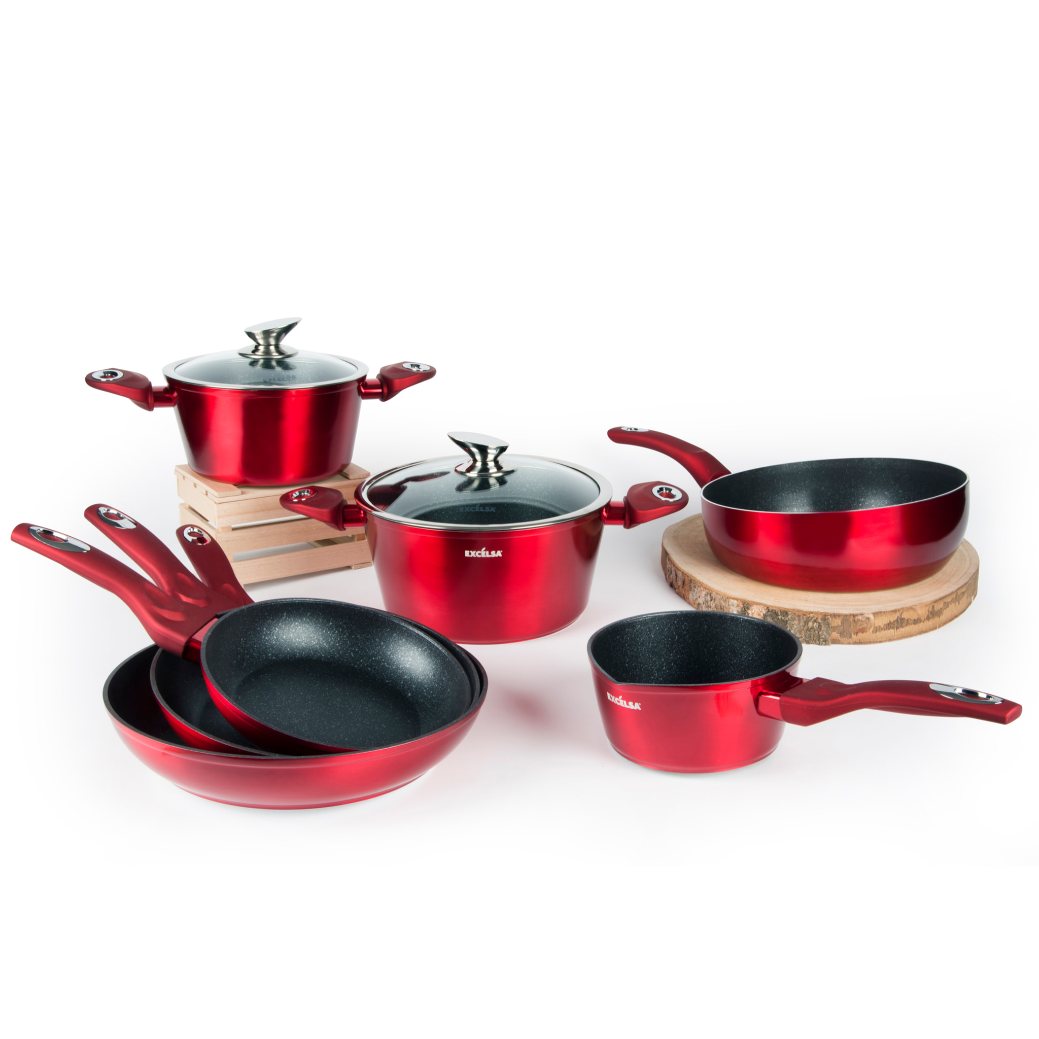 Padella 20 cm con Salvapadella Excelsa – Phoenix, Alluminio Forgiato Rosso