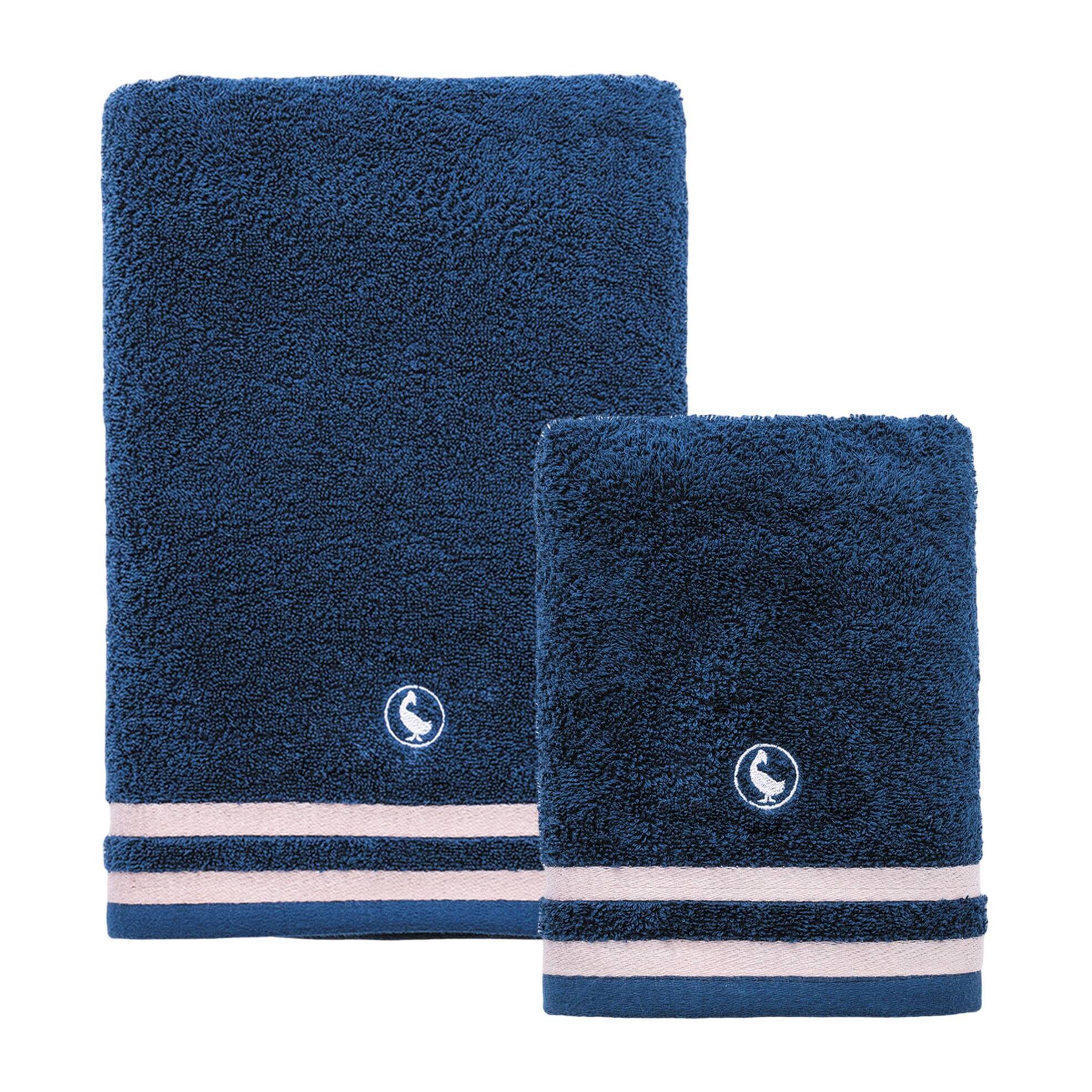 Set de 4 toallas de baño (2x toalla manos 50x90cm + 2x toalla ducha 70x140cm) 100% algodón 500gsm azul marino el ganso